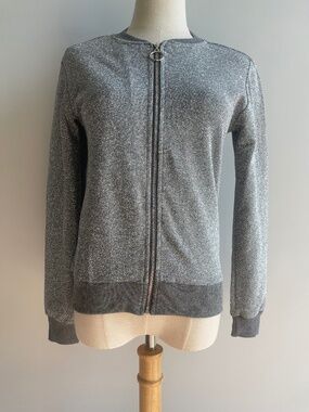 Bluesteel Silver Metallic Zip Up Jacket XS S Glitter Lurex Y2K Cropped Bomber